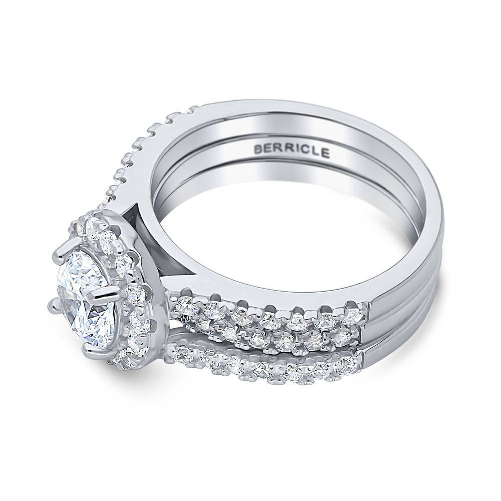 Angle view of Halo Round CZ Insert Ring Set in Sterling Silver, 4 of 11