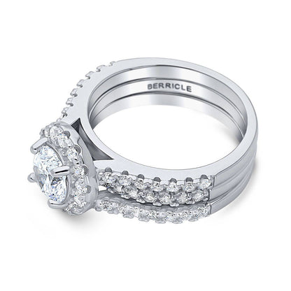 Halo CZ Insert Ring Set in Sterling Silver