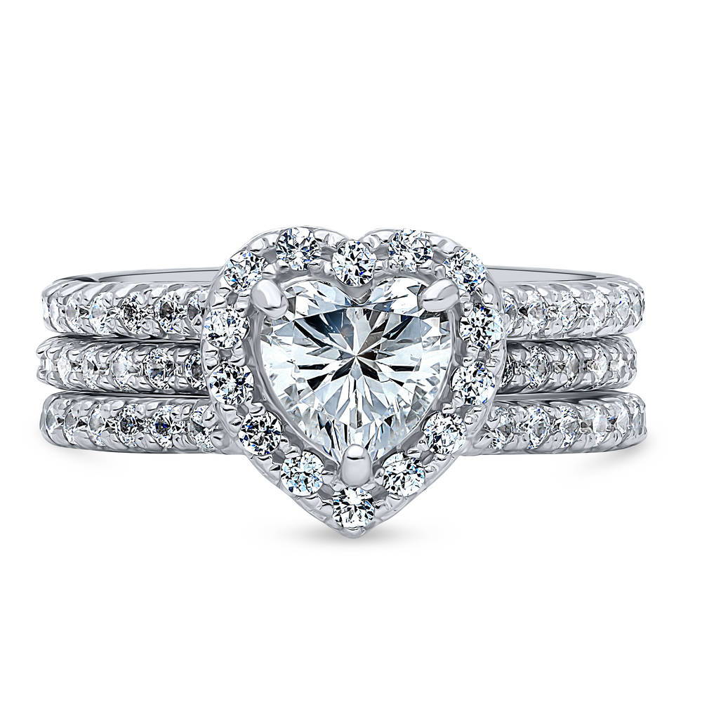 Halo Heart CZ Insert Ring Set in Sterling Silver, 1 of 9