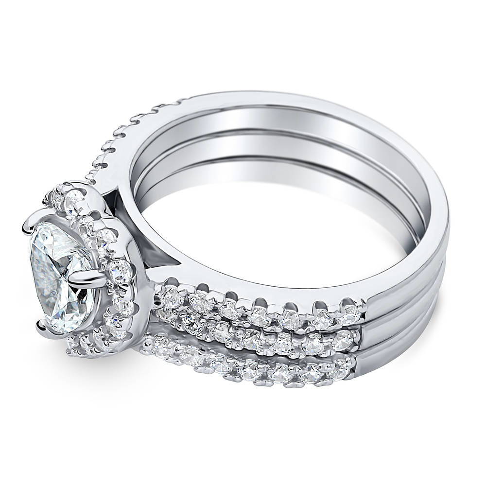 Halo Heart Heart CZ Insert Ring Set in Sterling Silver