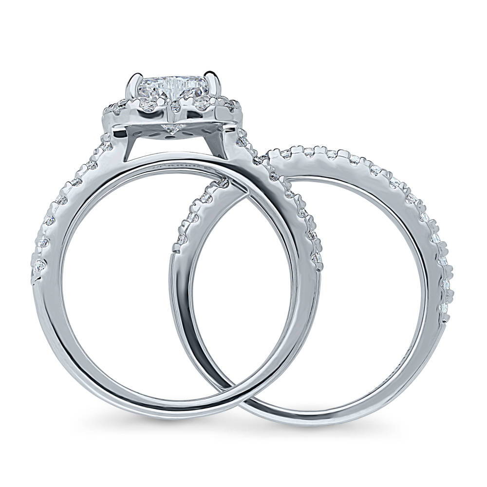 Halo Heart CZ Insert Ring Set in Sterling Silver
