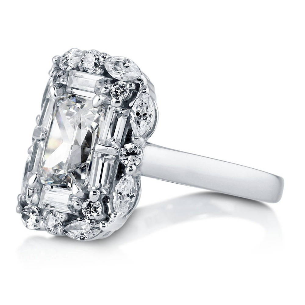 Halo Art Deco Radiant CZ Statement Ring in Sterling Silver