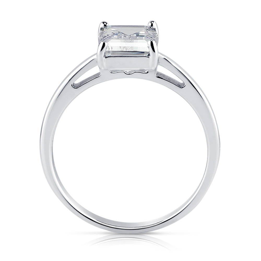 Solitaire 2.1ct Emerald Cut CZ Ring in Sterling Silver