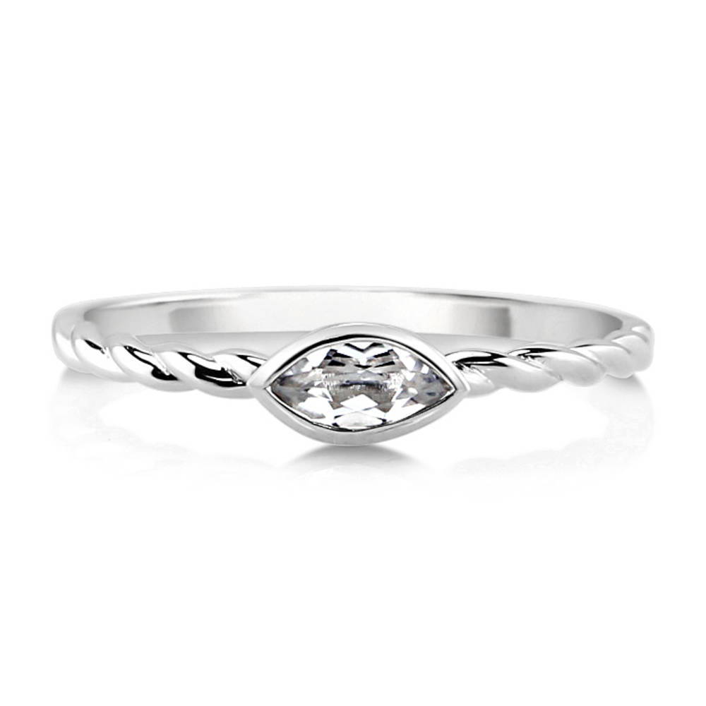 Solitaire Cable Bezel Set Marquise Topaz Ring in 10K White Gold
