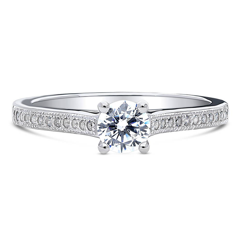 Solitaire Milgrain 0.45ct Round CZ Ring in Sterling Silver