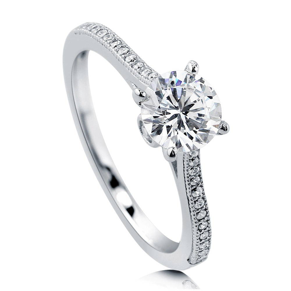 Solitaire 1ct Round CZ Ring in Sterling Silver