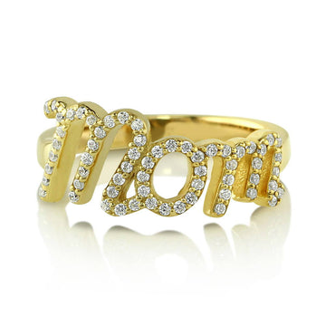 Mom CZ Ring in Gold Flashed Sterling Silver