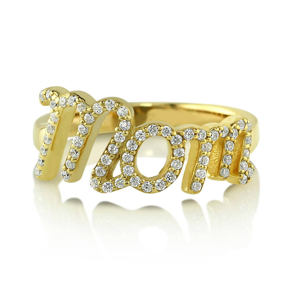 Mom CZ Ring in Gold Flashed Sterling Silver, 1 of 5