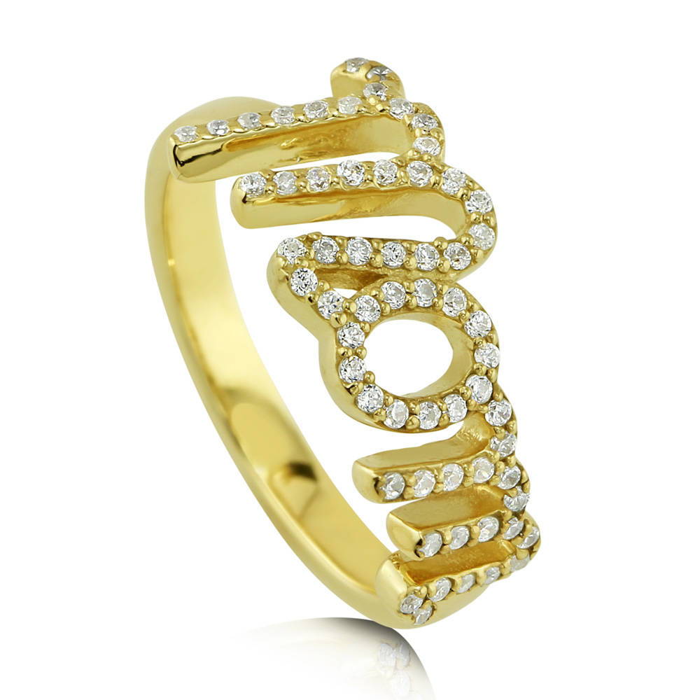 Front view of Mom CZ Ring in Gold Flashed Sterling Silver, 2 of 5