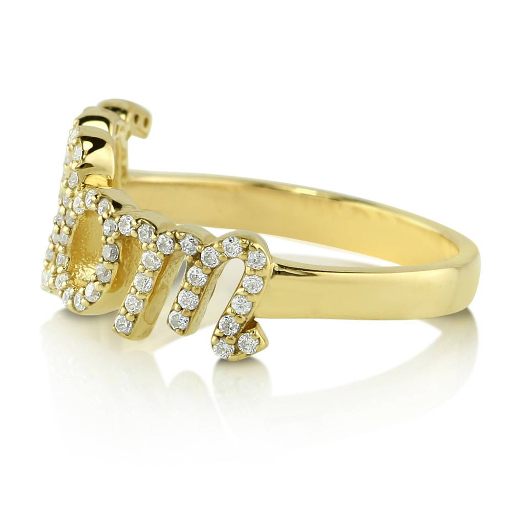 Angle view of Mom CZ Ring in Gold Flashed Sterling Silver, 3 of 5