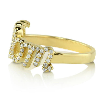 Mom CZ Ring in Gold Flashed Sterling Silver