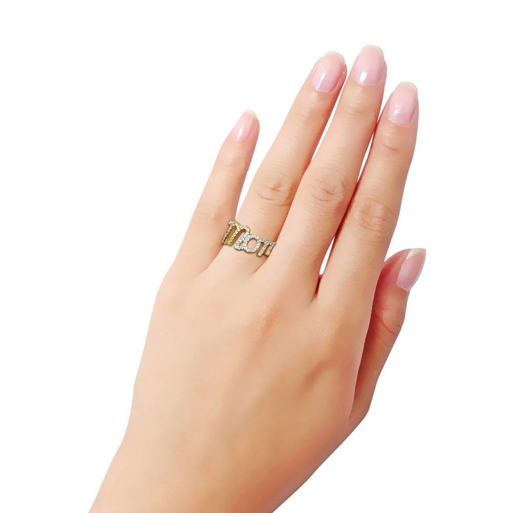 Mom CZ Ring in Gold Flashed Sterling Silver, 5 of 5
