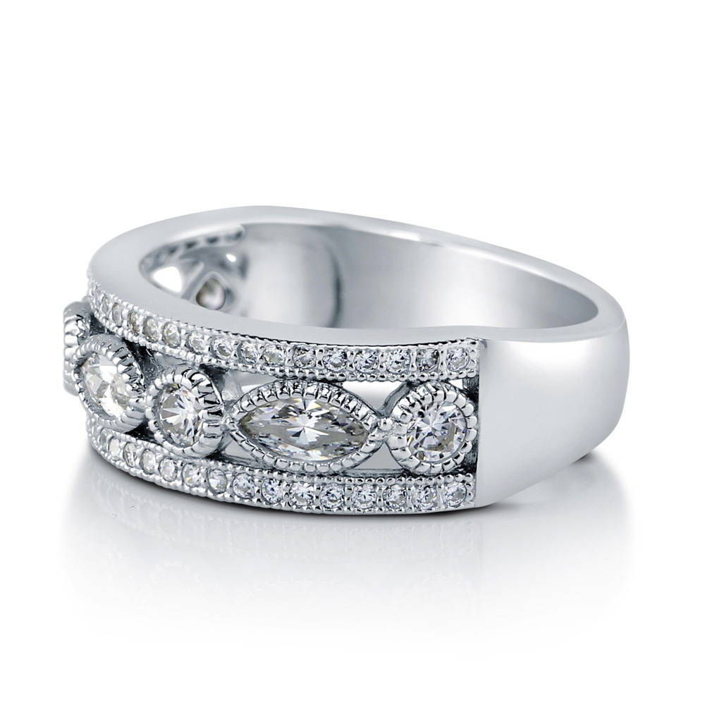 Angle view of Art Deco Bezel CZ Eternity Ring in Sterling Silver, 5 of 9