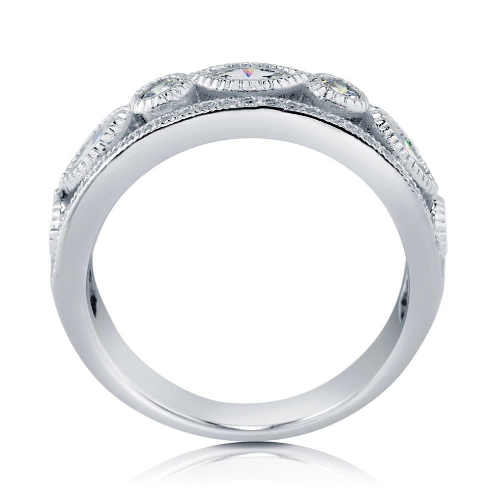 Art Deco Milgrain Bezel Set CZ Half Eternity Ring in Sterling Silver