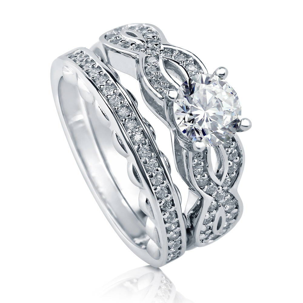 Woven Solitaire CZ Ring Set in Sterling Silver