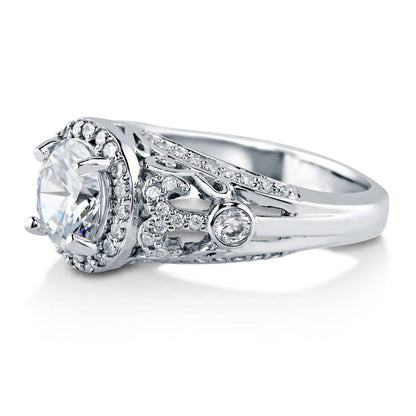 Halo Art Deco CZ Ring in Sterling Silver