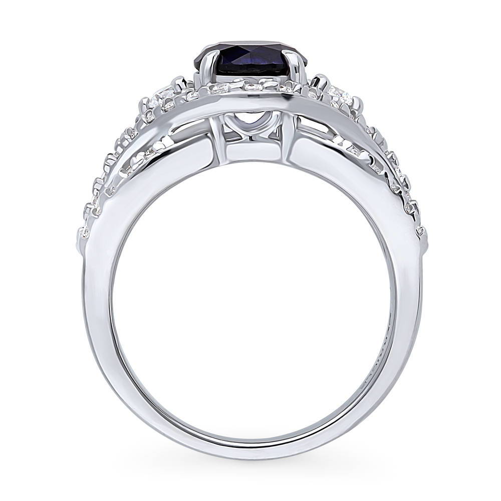 Alternate view of 3-Stone Woven Halo Sapphire-Blue CZ Ring in Sterling Silver, 7 of 17