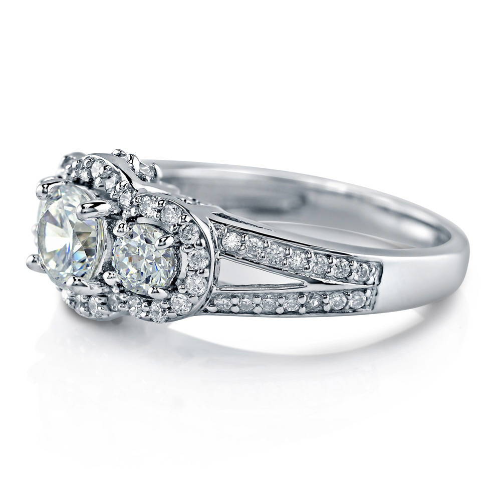 Angle view of 3-Stone 0.8ct CZ Split Shank Ring in Sterling Silver, 5 of 10
