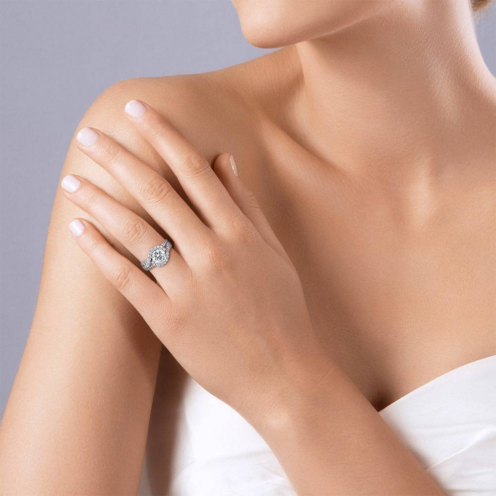 Halo CZ Ring in Sterling Silver, 7 of 7