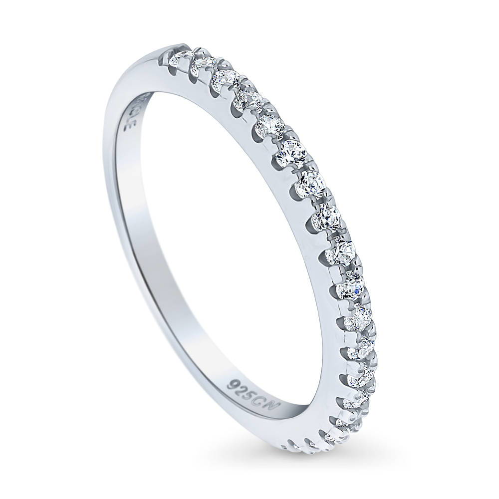Front view of Pave Set CZ Half Eternity Ring in Sterling Silver, 3 of 7