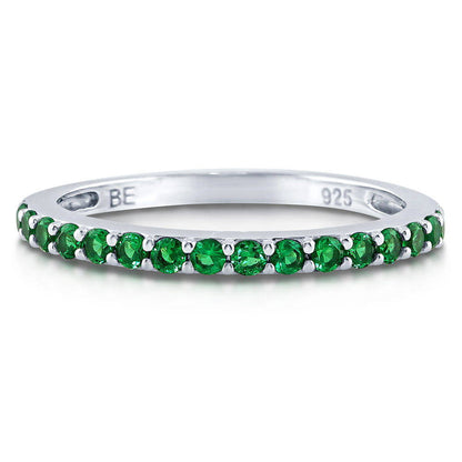 Emerald-Green Pave CZ Eternity Ring in Sterling Silver