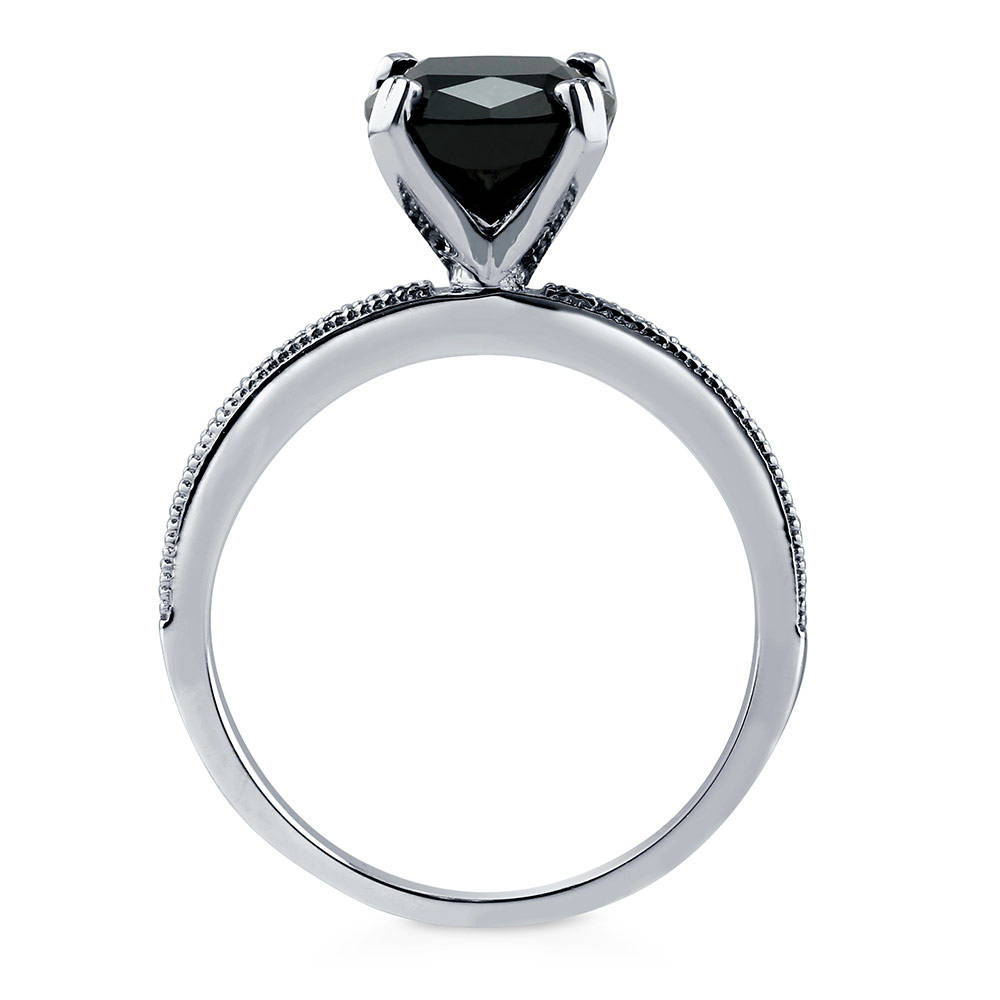 Solitaire 3ct Black Cushion CZ Ring in Sterling Silver