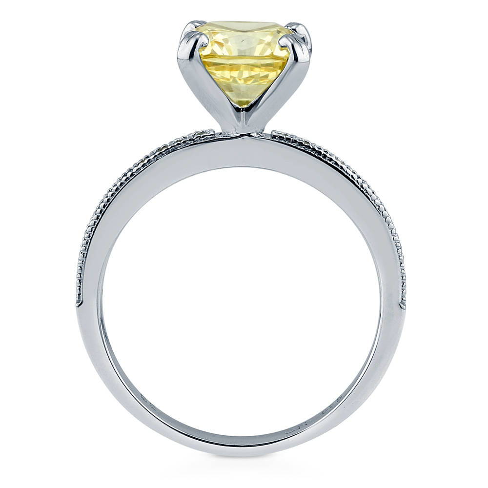 Alternate view of Solitaire 3ct Canary Yellow Cushion CZ Ring in Sterling Silver, 6 of 6