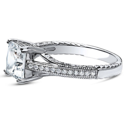 Solitaire Art Deco Milgrain Princess CZ Ring in Sterling Silver