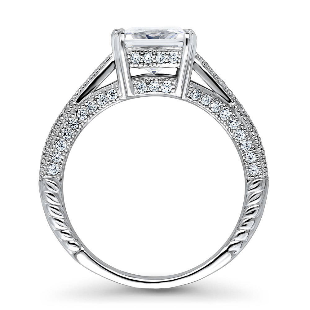 Alternate view of Solitaire Art Deco Milgrain Princess CZ Ring in Sterling Silver, 7 of 7