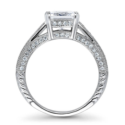 Solitaire Art Deco Milgrain Princess CZ Ring in Sterling Silver