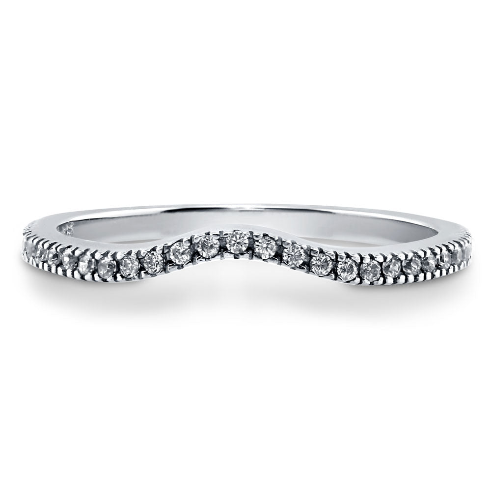 Wishbone Micro Pave Set CZ Curved Half Eternity Ring in Sterling Silver, 1 of 8