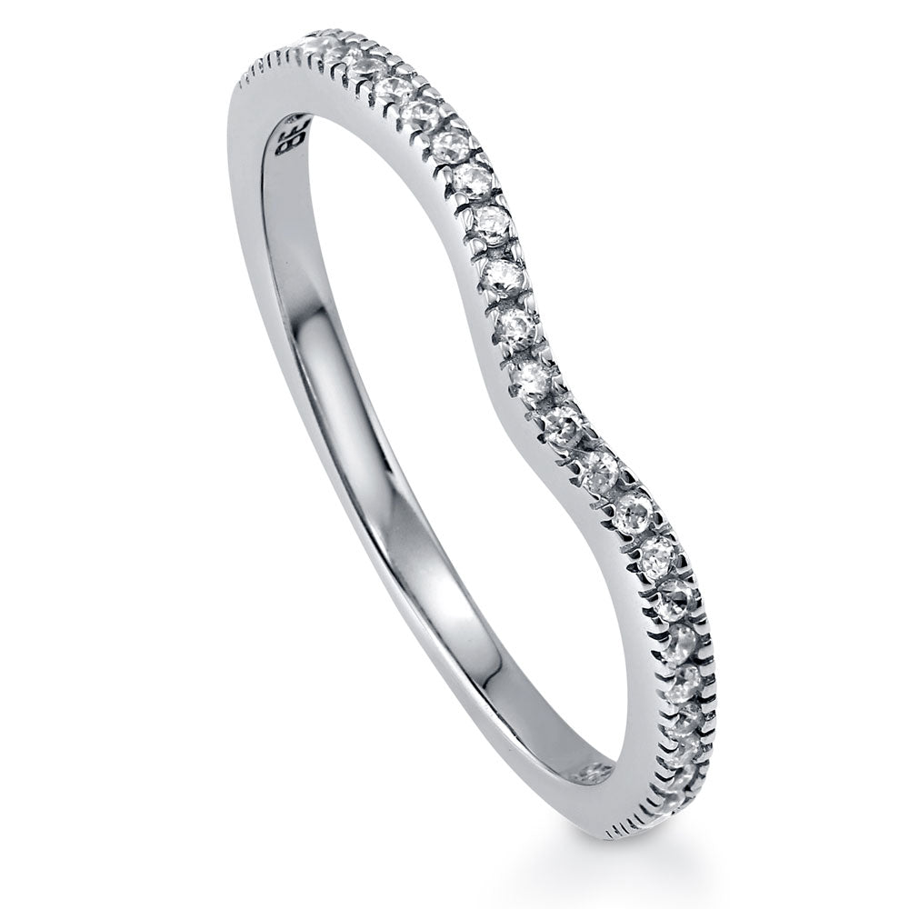 Front view of Wishbone Micro Pave Set CZ Curved Half Eternity Ring in Sterling Silver, 3 of 7