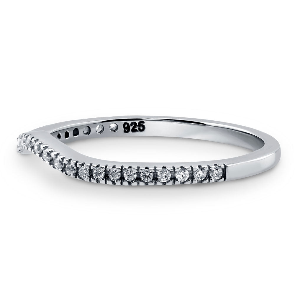 Angle view of Wishbone Micro Pave Set CZ Curved Half Eternity Ring in Sterling Silver, 4 of 7
