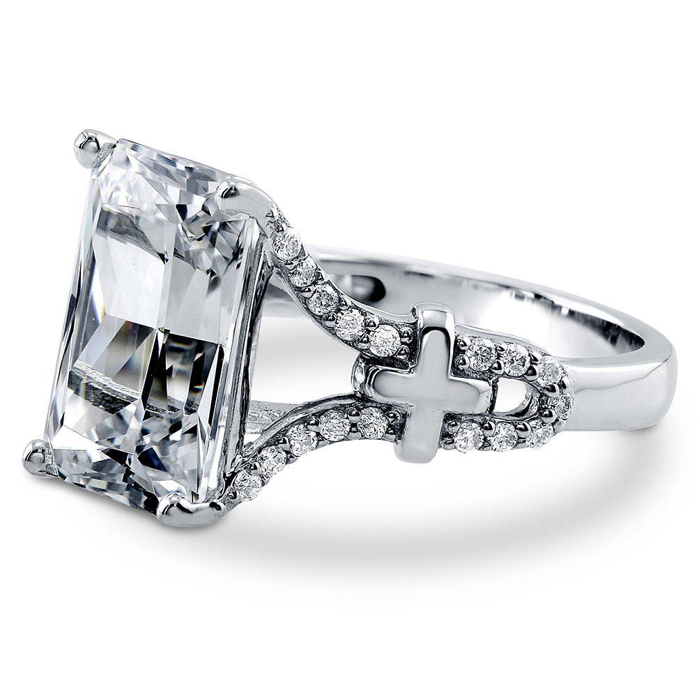 Solitaire 7.6ct Radiant CZ Statement Ring in Sterling Silver