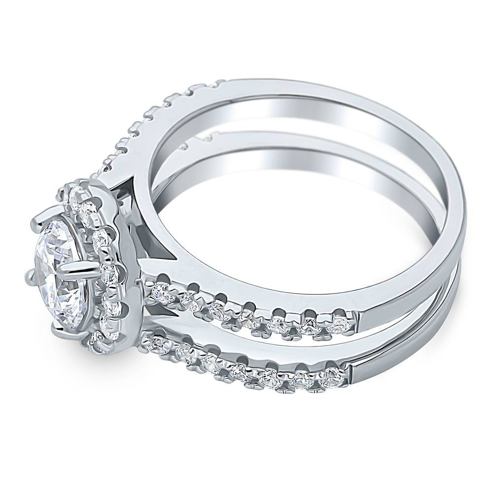 Angle view of Halo Round CZ Ring in Sterling Silver, 5 of 6