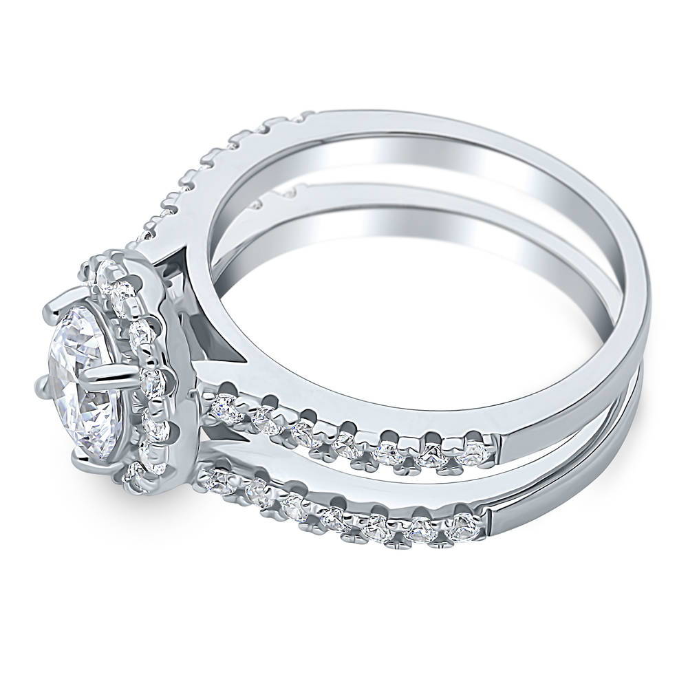 Angle view of Halo CZ Ring in Sterling Silver, 4 of 6