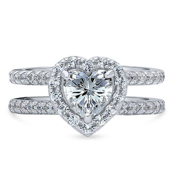 Halo Heart CZ Ring in Sterling Silver