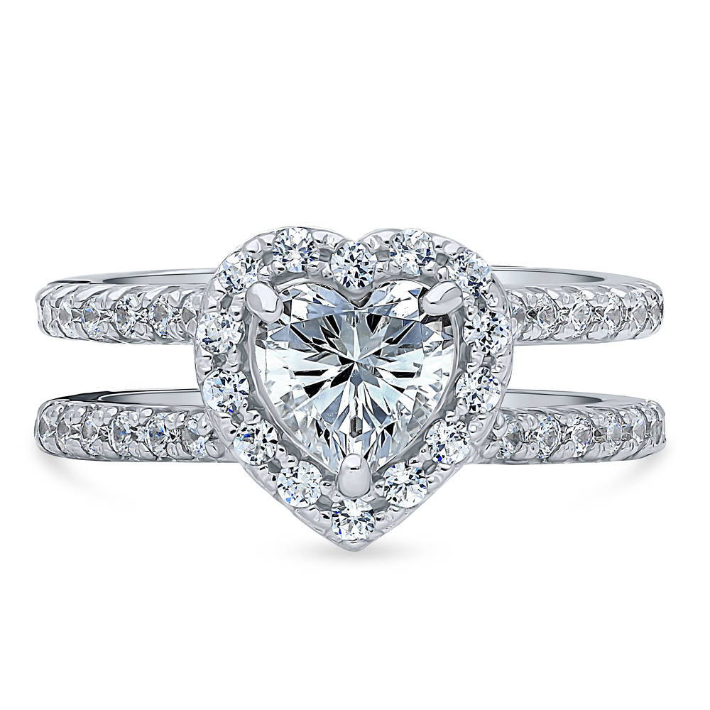 Halo Heart CZ Ring in Sterling Silver, 1 of 6