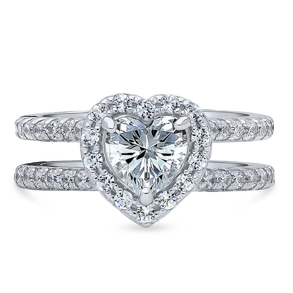 Halo Heart Heart CZ Ring in Sterling Silver, 1 of 6