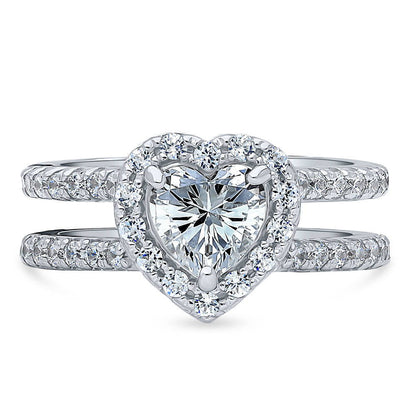 Halo Heart Heart CZ Ring in Sterling Silver