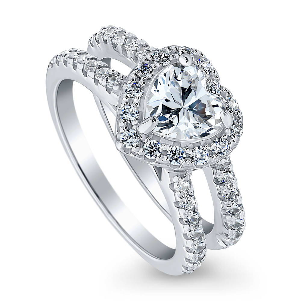 Front view of Halo Heart CZ Ring in Sterling Silver, 4 of 6