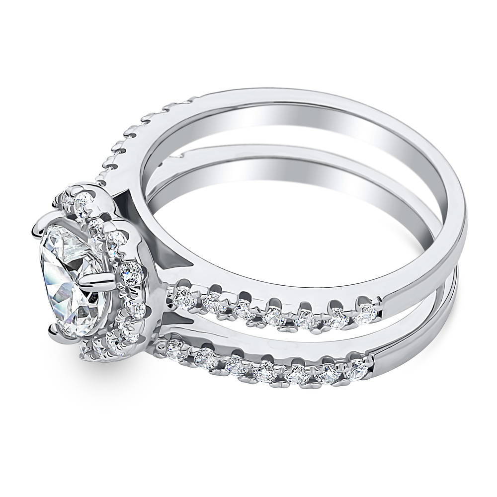 Angle view of Halo Heart CZ Ring in Sterling Silver, 5 of 6