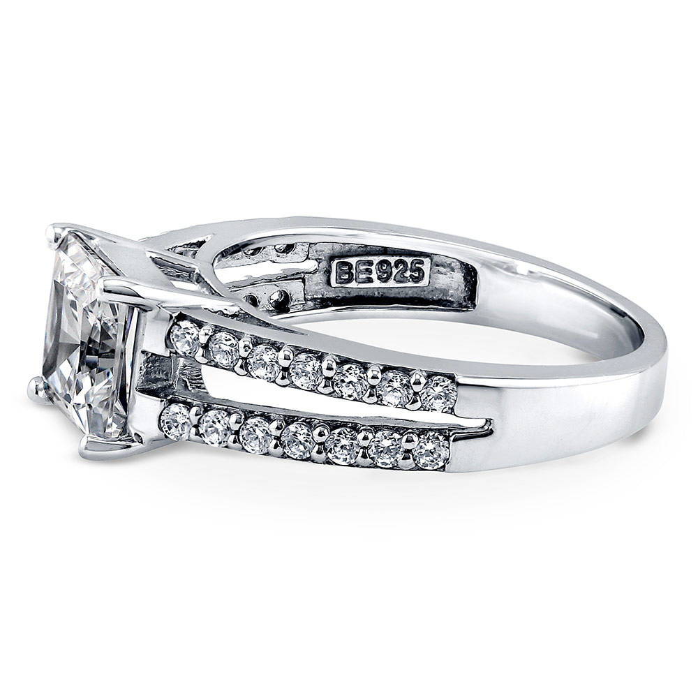 Angle view of Solitaire 2ct Princess CZ Split Shank Ring in Sterling Silver, 5 of 9