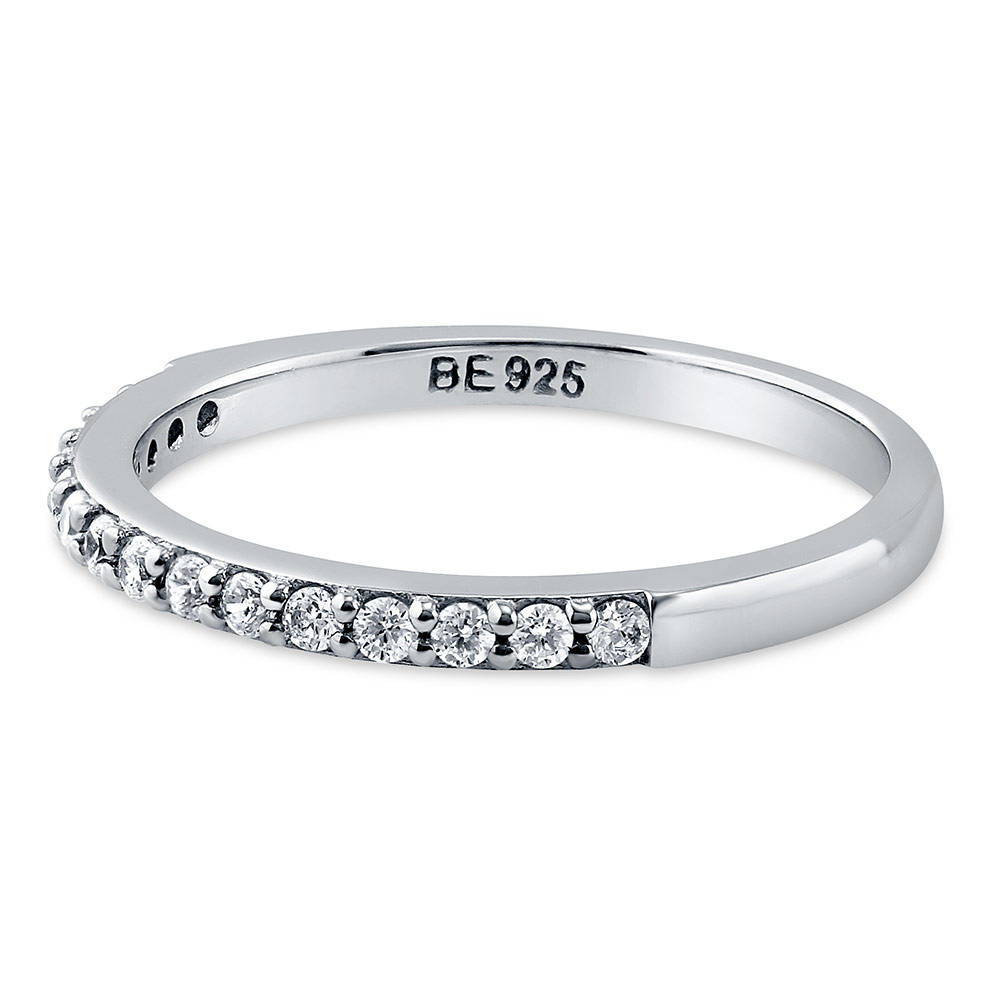 Angle view of Pave Set CZ Half Eternity Ring in Sterling Silver, 4 of 5