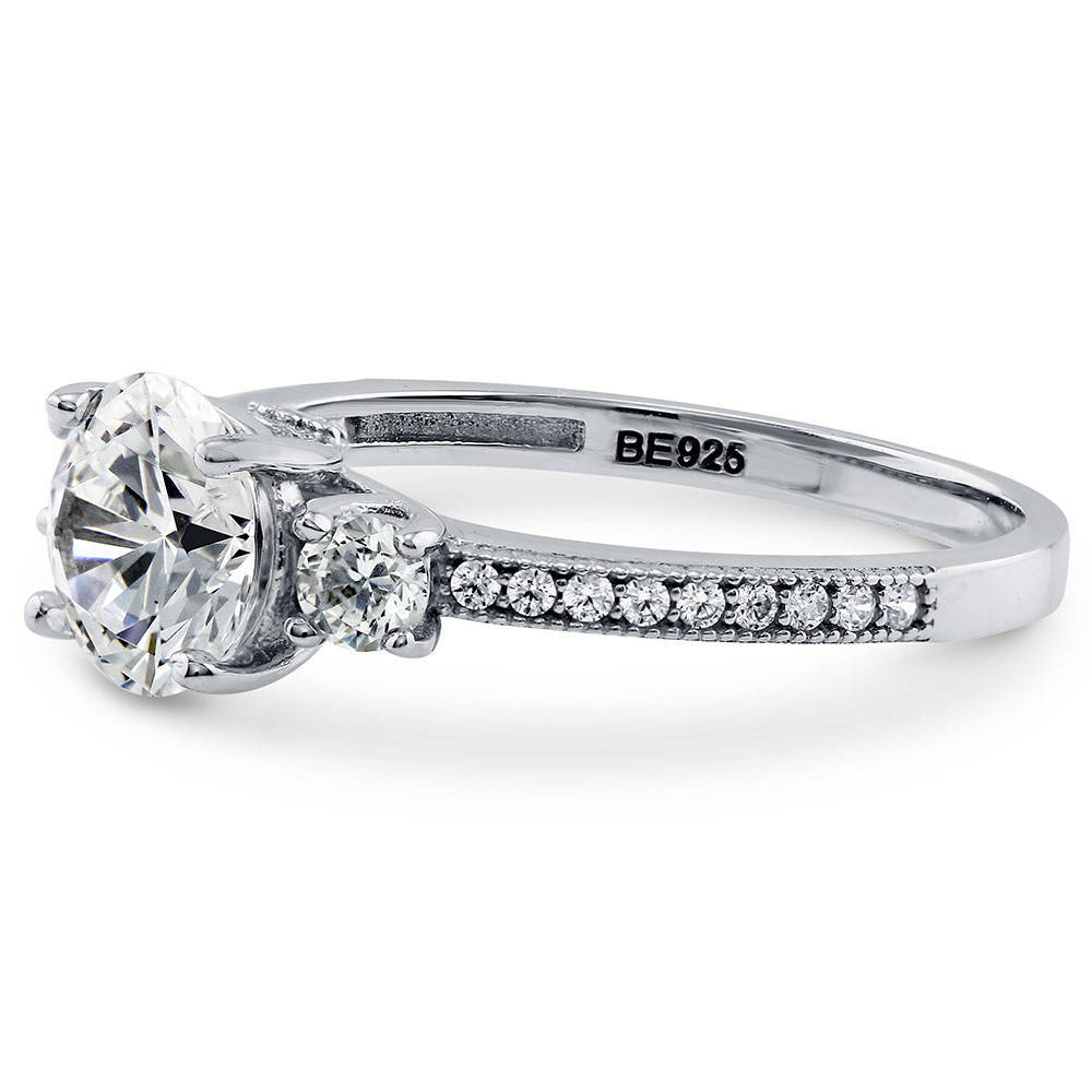 Angle view of 3-Stone 1.25ct CZ Ring in Sterling Silver, 5 of 13