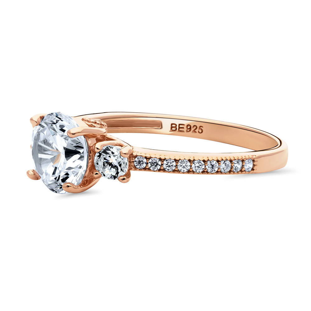 Angle view of 3-Stone 1.25ct CZ Ring in Rose Gold Plated Sterling Silver, 5 of 7