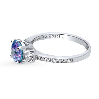 3-Stone Kaleidoscope Purple Aqua CZ Ring in Sterling Silver