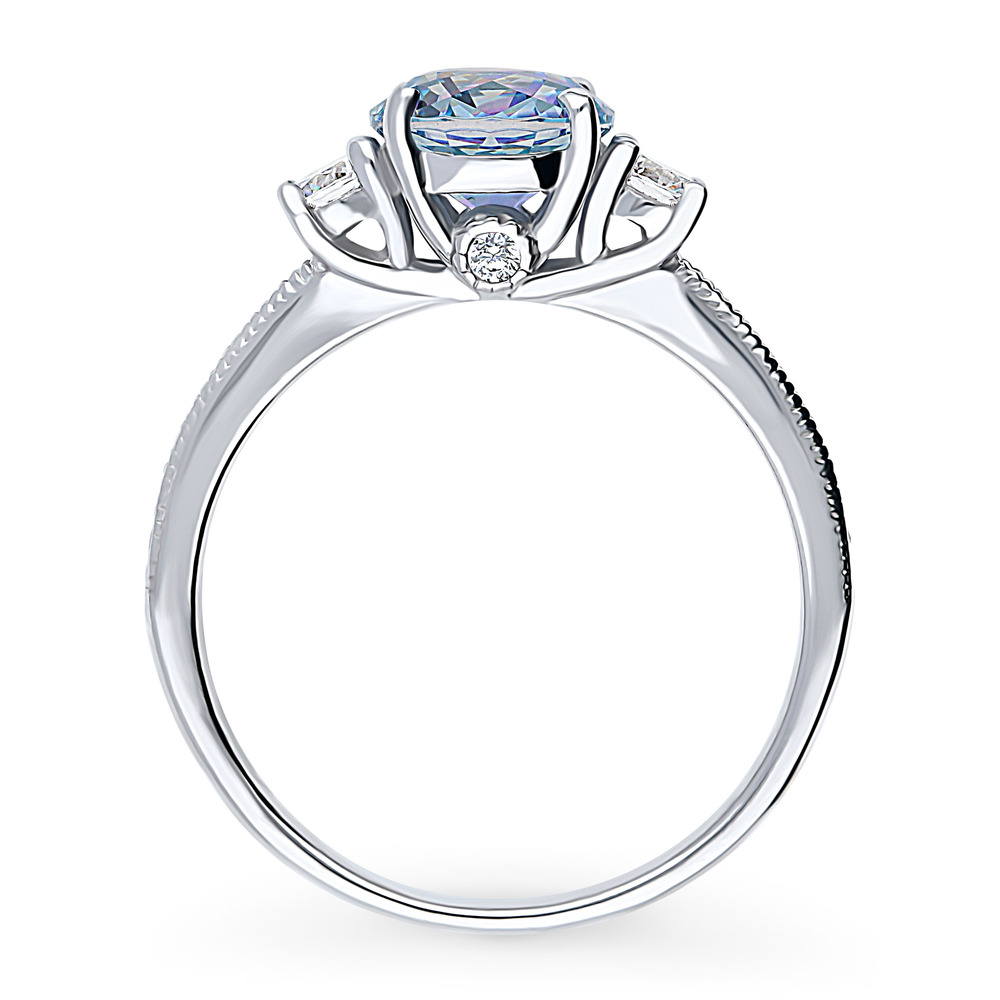 3-Stone Kaleidoscope Purple Aqua CZ Ring in Sterling Silver