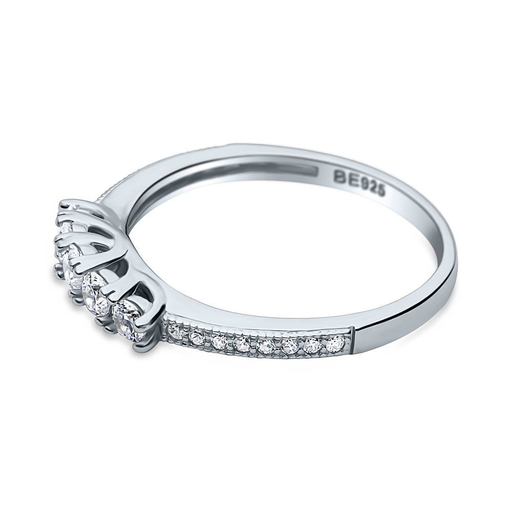Angle view of 5-Stone CZ Curved Half Eternity Ring in Sterling Silver, 4 of 8