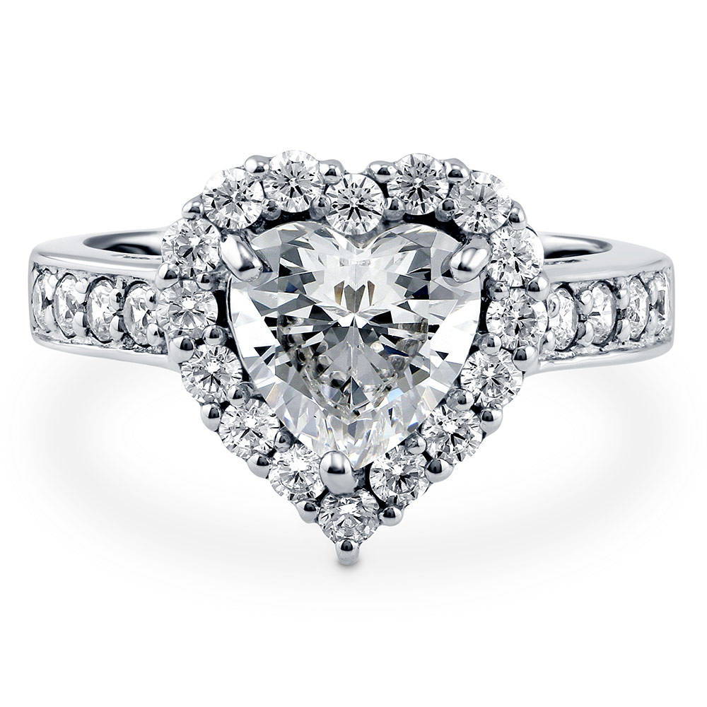 Halo Heart Heart CZ Ring in Sterling Silver